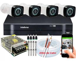 Kit 4 Cameras Segurança Hd Dvr Intelbras mhdx 4ch 200m de cabo