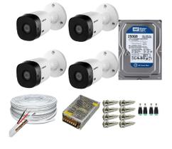Kit 4 Câmeras Segurança VHC 1120B Hd 720 bullet Intelbras + cabos conectores C/Hd 250GB