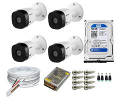Kit 4 Câmeras Segurança VHC 1120B Hd 720 bullet Intelbras + cabos conectores C/Hd 500GB
