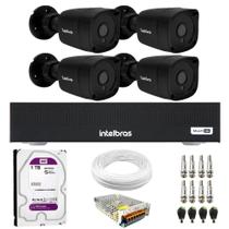 Kit 4 Câmeras Tudo Forte Bullet Black Full HD 1080p, Lente 2.8mm, Visão Noturna 20M, IP66 + Gravador Digital de vídeo Intelbras MHDX 1104-C + HD 1TB