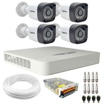 Kit 4 Câmeras Tudo Forte Bullet Full HD 1080p, Lente 2.8mm, Visão Noturna 20M, IP66 + DVR Gravador JFL 4 Canais DHD-2204 - Tecnologia Pentaflex