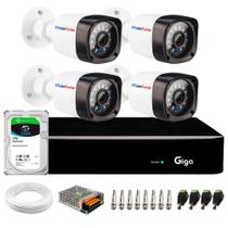 Kit 4 Câmeras Tudo Forte Bullet Full HD 1080p, Lente 3.6mm, Infra 20M, IP66 + Hvr Giga Security GS0480 Full HD 1080p 04 Canais + HD SkyHawk 1TB