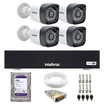 Kit 4 Câmeras Tudo Forte Full HD Bullet Visão 20M IP66 + DVR Intelbras MHDX 1104-C 4 Canais + HD 2TB