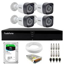 Kit 4 Câmeras Tudo Forte TF 1220 B Full HD 1080p Bullet com Visão Noturna 20M Proteção IP66 + DVR Tudo Forte TFHDX 3304 4 Canais + HD SkyHawk 2TB