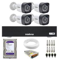 Kit 4 Câmeras Tudo Forte TF 2020 B Full HD 1080p Bullet com Visão Noturna 20M Proteção IP66 + DVR Gravador Intelbras MHDX 3004-C 4 Canais + HD 500GB