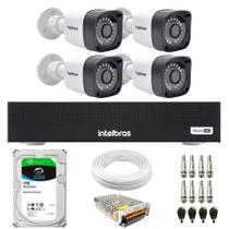 Kit 4 Câmeras Tudo Forte TF 2020 B Full HD 1080p Bullet Visão Noturna 20M Proteção IP66 + DVR Gravador Intelbras MHDX 1004C 4 Canais + HD 1TB Skyhawk