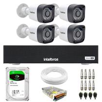 Kit 4 Câmeras Tudo Forte TF 2020 B Full HD 1080p Bullet Visão Noturna 20M Proteção IP66 + DVR Intelbras MHDX 3004-C 4 Canais + HD 2TB Barracuda