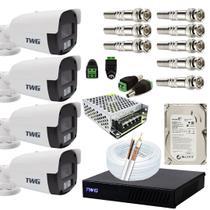 Kit 4 câmeras twg full color bullet plástica + kit instalação cftv segurança residencial e comercial Kit 4 câmeras twg full color bullet plástica + kit instalação cftv segurança residencial e comercial