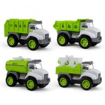 kit 4 Caminhões lixo coleta sanitária caçamba movido fricção