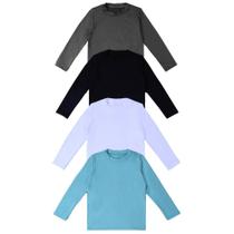 Kit 4 Camisa Blusas Básica Térmica Manga Longa Infantil Masculina de Inverno Infanto Juvenil