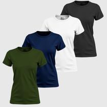 Kit 4 Camisa Camiseta Feminina Algodão Blusinhas Elegantes Basica Lisa Confortável