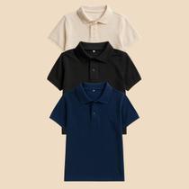 Kit 4 Camisa Polo Infantil Masculina Básica com Gola Clássica e Botão Estilo e Conforto