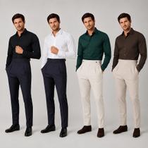 Kit 4 Camisa Social Masculina Manga Longa Slim Tecnologica Não Amassa e Estica Elegante Para Trabalh