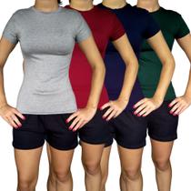 Kit 4 Camiseta Femininas Baby Look Gola Careca Lisas Cores Sortidas Viscolycra Pp ao Plus Size
