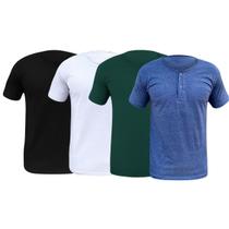 Kit 4 Camiseta Henley Gola Portuguesa Manga Curta Slim 100%Algodão Mescla Premium Padre