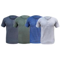 Kit 4 Camiseta Henley Gola Portuguesa Manga Curta Slim 100%Algodão Mescla Premium Padre