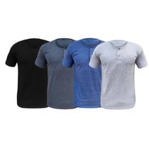 Kit 4 Camiseta Henley Gola Portuguesa Manga Curta Slim 100%Algodão Mescla Premium Padre