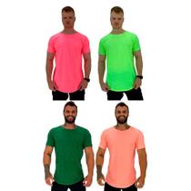 Kit 4 Camiseta Longline MXD Conceito Slim Cores Básicas e Mescladas Lisas