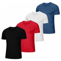 Kit 4 Camiseta Masculina Esportiva de Poliester Camisa Gola Redonda Lisa