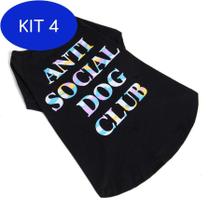 Kit 4 Camiseta Para Cachorro - Anti Social Blk - G - Dog Wings