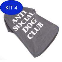 Kit 4 Camiseta Para Cachorro - Anti Social Grey - G - Dog Wings