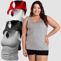 Kit 4 Camiseta Regata Plus Size Feminina Academia Basica Lisa Algodão