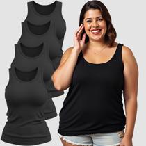 Kit 4 Camiseta Regata Plus Size Feminina Academia Basica Lisa Algodão