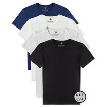 Kit 4 Camisetas Básicas Masculinas Confort Fit 100% Algodão
