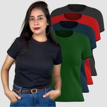 Kit 4 Camisetas Blusinhas Feminina Algodão Gola Redonda Manga Curta