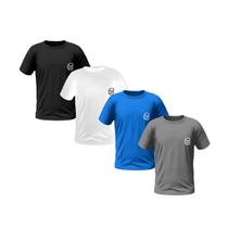 Kit 4 Camisetas Cinza Azul Branco Preto Masculinas Bordadas 100% Algodão Premium