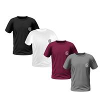 Kit 4 Camisetas Cinza Vinho Branco Preto Masculinas Bordadas 100% Algodão Premium