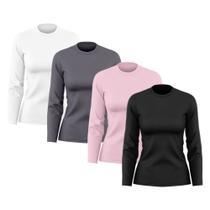 Kit 4 Camisetas Feminina Dry Fit Proteção Solar UV Manga Longa MacLu Blusa Camisa Academia Treino Esporte