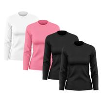 Kit 4 Camisetas Feminina Dry Fit Proteção Solar UV Manga Longa MacLu Blusa Camisa Academia Treino Esporte