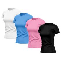 Kit 4 Camisetas Feminina Manga Curta Dry Fit Basica Lisa Proteção Solar Uv