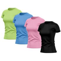 Kit 4 Camisetas Feminina Manga Curta Dry Fit Basica Lisa Proteção Solar Uv