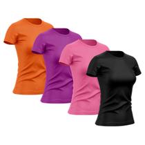 Kit 4 Camisetas Feminina Manga Curta Good Look Dry Fit Proteção Solar UV Baby Look Fitness Academia Treino Confortável
