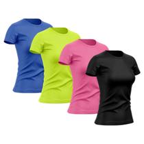 Kit 4 Camisetas Feminina Manga Curta Good Look Dry Fit Proteção Solar UV Baby Look Fitness Academia Treino Confortável