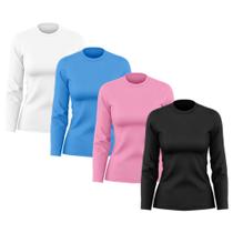 Kit 4 Camisetas Feminina Manga Longa Dry Fit Básica Lisa Proteção Solar UV Térmica Blusa Academia Esporte Praia 05