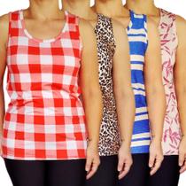 Kit 4 Camisetas Femininas Regatas Básicas Estampas Sortidas Suplex Light Pp ao Plus Size