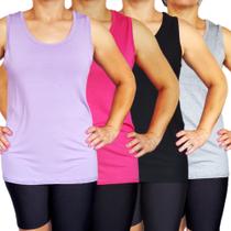 Kit 4 Camisetas Femininas Regatas Básicas Lisas Viscolycra Pp ao Plus Size