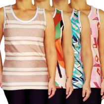 Kit 4 Camisetas Femininas Regatas Básicas Peças Sortidas Costas em Branco Suplex Light PP Plus Size Kit 4 Camisetas Femininas Regatas Básicas Peças Sortidas Costas em Branco Suplex Light PP Plus Size