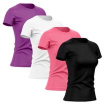 Kit 4 Camisetas Manga Curta Geogus Feminina Baby Look Dry Proteção UV Camisa Blusa Treino Academia Fitness