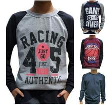 Kit 4 Camisetas Manga Longa Juvenil Menino Cores variadas Kit 4 Camisetas Manga Longa Juvenil Menino Cores variadas