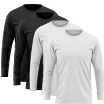 Kit 4 Camisetas Manga Longa Proteção Solar Uv50 Ice Tecido Gelado 2 Pretas 2 Brancas