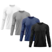 Kit 4 Camisetas Masculina Térmica Proteção Solar UV 50/ Academia Tshirt Esporte Dry Manga Longa