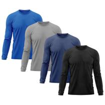 Kit 4 Camisetas Masculina Térmica Proteção Solar UV 50/ Academia Tshirt Esporte Dry Manga Longa