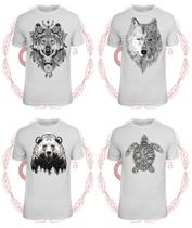 Kit 4 Camisetas Masculinas Animais Tribal Natural Art 100% Poliester