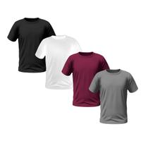 Kit 4 Camisetas Masculinas de Manga Curta Lisa Premium (Cinza, Vinho, Branco, Preto)