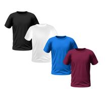 Kit 4 Camisetas Masculinas de Manga Curta Lisa Premium (Vinho, Azul, Branco, Preto)