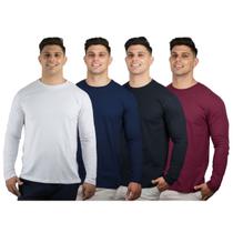 Kit 4 Camisetas Masculinas Manga Longa 100% Algodão Premium